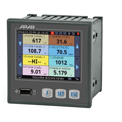 Rejestrator wielokanałowy, 230 V AC, 16 wejść napięciowych, 4 wyjścia przekaźnikowe, IP65, AR207